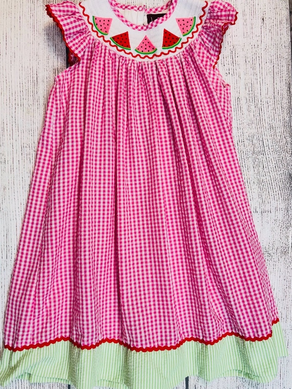 Girls Pink Gingham Watermelon Collar Summer Dress